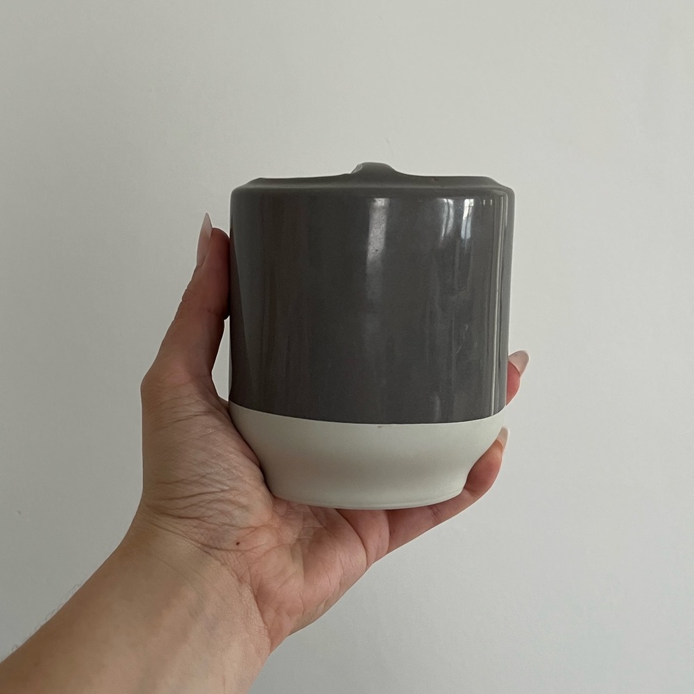Gray and White Ceramic Toothbrush Holder